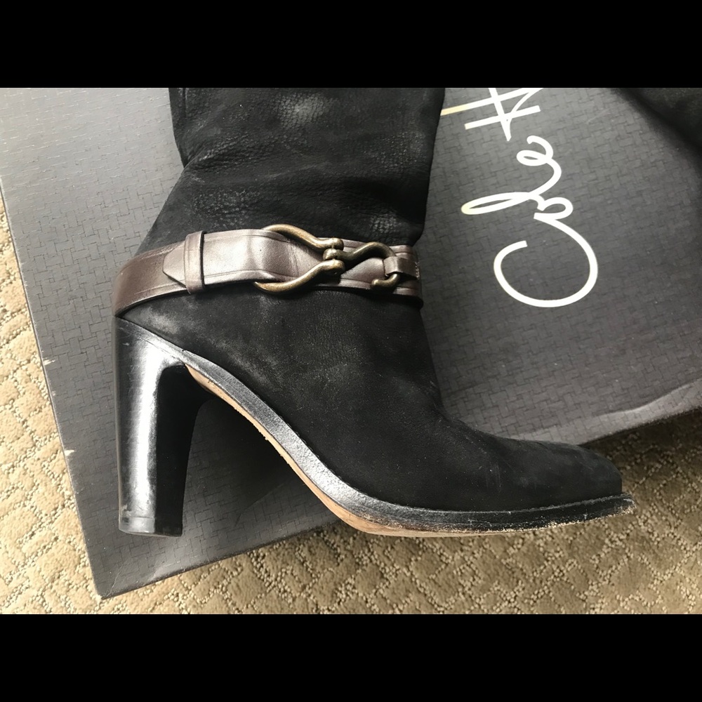 Black suede high heeled Cole Haan boots